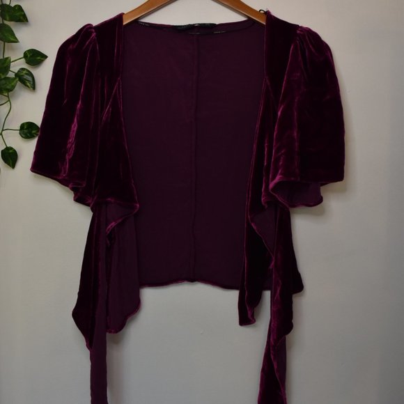 Zara Double Tie Velvet Crop Top - Picture 2 of 4